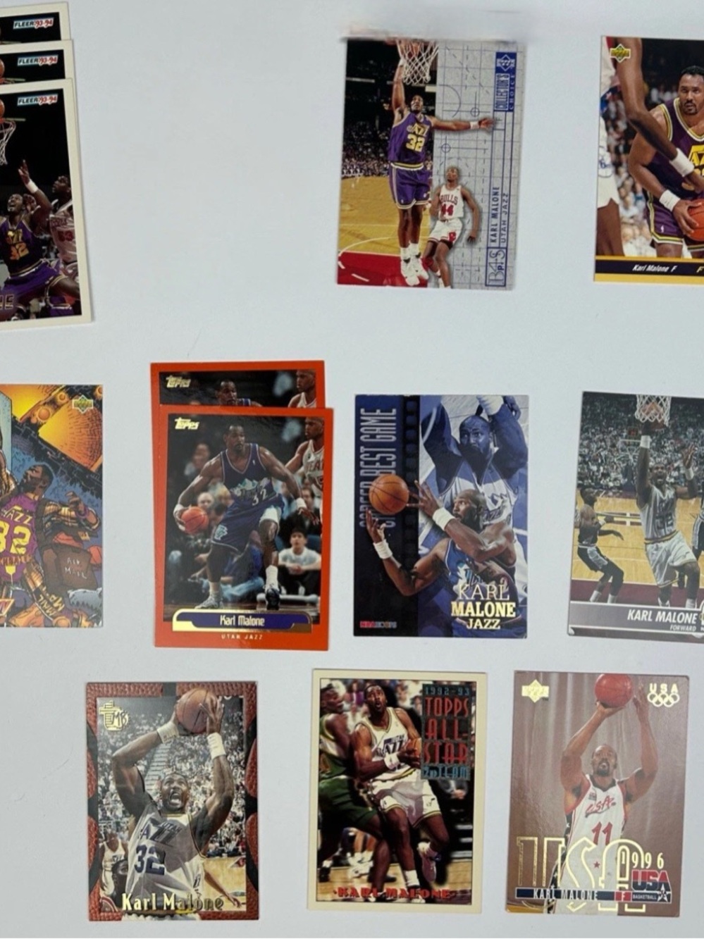Karl Malone Basketball Card Lot 13 Cards Utah Jazz Vintage 1993-1999 Mix Brands